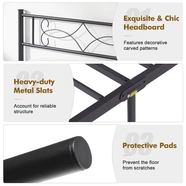 VECELO Bed Frame with Headboards, Black Heavy-Duty Frame 60