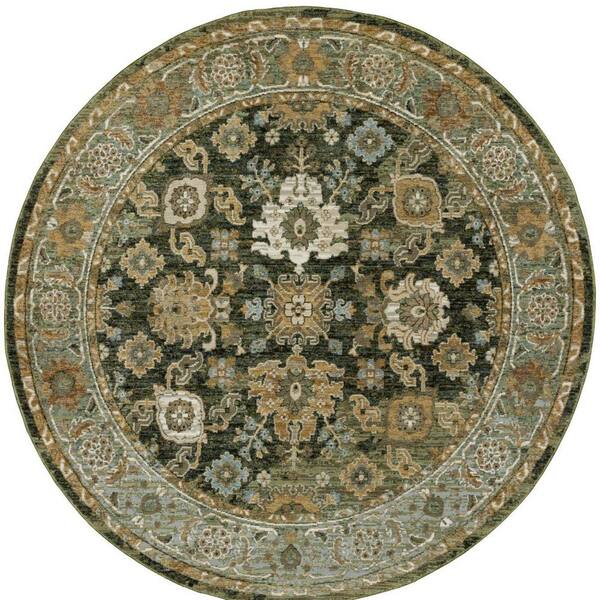 8' Round Green, Gold Oriental Washable Area Rug Runner Rug