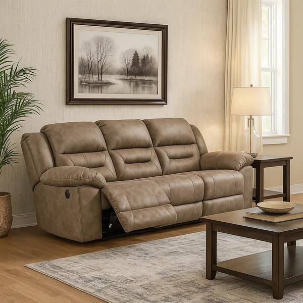 Benjara 41 in. Pillow Top Arm Faux Leather Rectangle Manual Recliner Sofa in Taupe