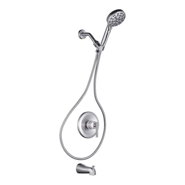 ALEASHA Single Handle Brass 7-Spray Shower Faucet 1.8 GPM with High Pressure Tub Spout in Brushed Nickel (Valve Included)