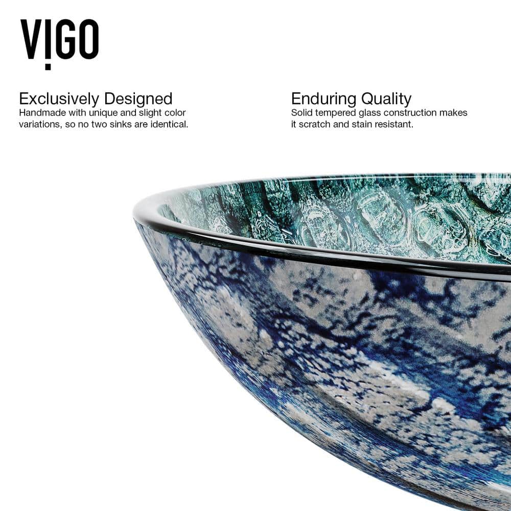 Oceania Teal and Aqua Glass Circular Vessel Sink