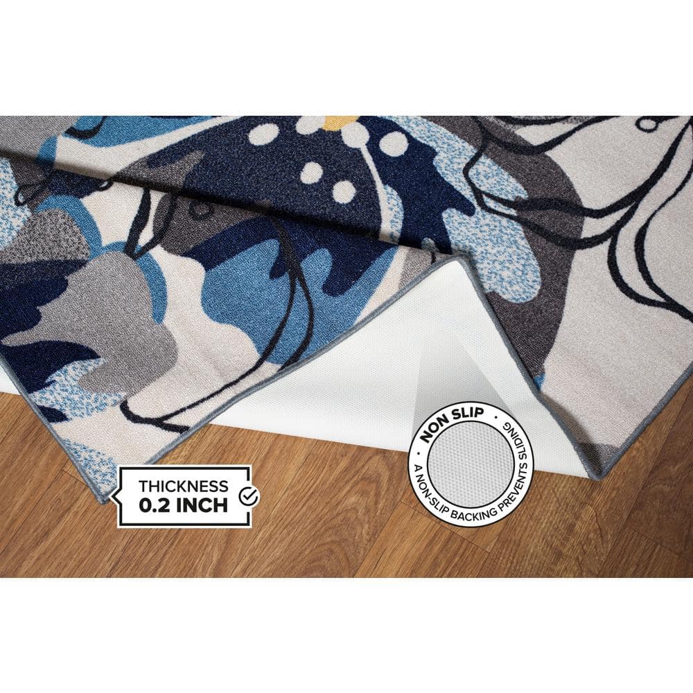 Elegant Floral Gray Tufted Runner Rug with Non-Slip Feature - 2' x 10'