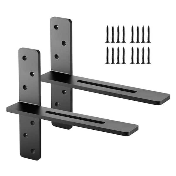 T Shelf Brackets 2 Pack 200 lbs. Capacity, 14 x 2.89 x 12 in. Solid Steel Heavy Duty for Shelves, Includes Screws Black