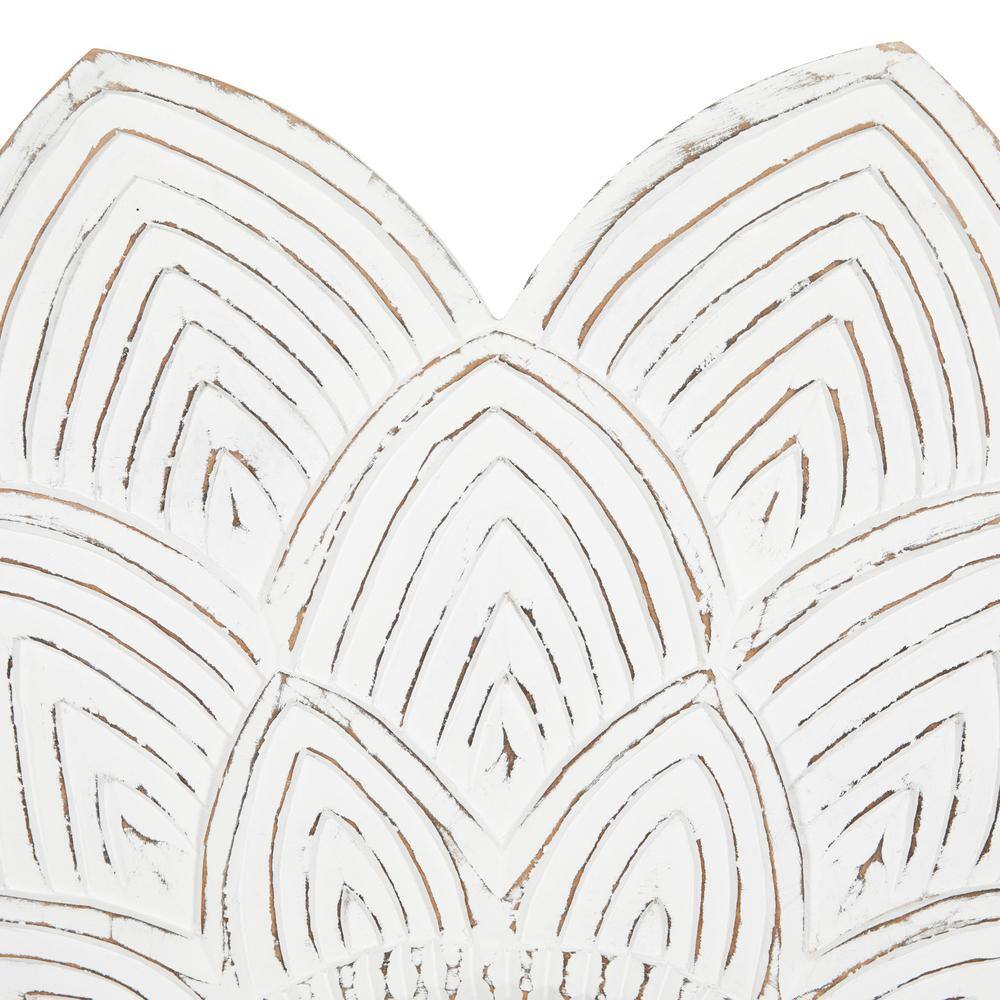 White Carved Floral Round Wood Wall Mirror