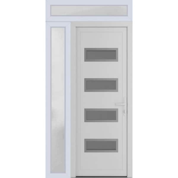 50 in. x 94 in. Left-hand/Inswing Frosted Glass White Silk Steel Prehung Front Door with Hardware