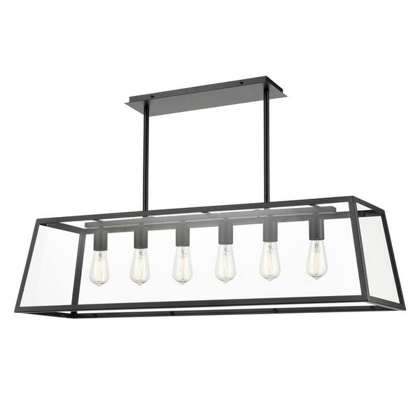 Light Society Morley 6 Black, Morley 6 Light Black Chandelier With Clear Glass Shade
