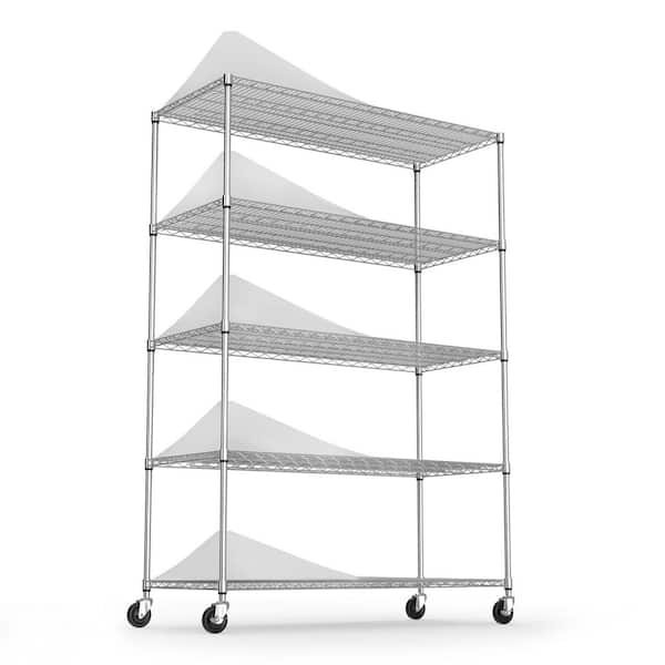cadeninc 5-Tier Adjustable Metal Wire Garage Storage Shelving Unit in Chrome with Wheels  (48 in. W x 82 in. H x 24 in. D)