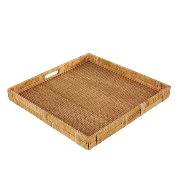 Litton Lane Brown Handmade Rattan Woven Decorative Tray with Slot Handles