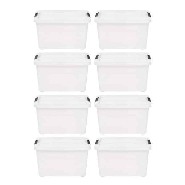 IRIS 8 Gal. Stack and Pull Storage Box in Natural with Black Sturdy Buckles (8-Pack)