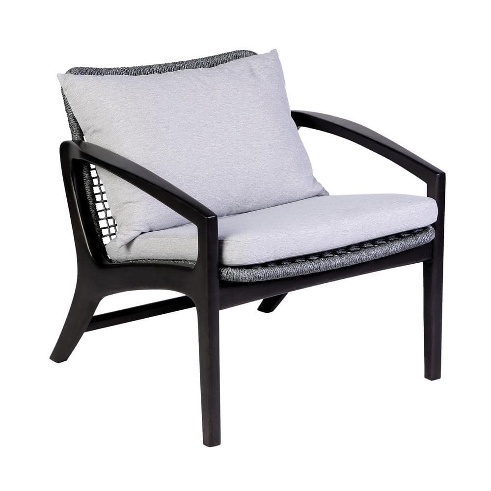 Beckham Dark Eucalyptus Wood and Gray Rope Outdoor Lounge Chair with White 