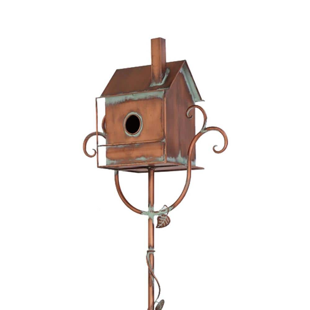 Zaer Ltd. 63 Inch Tall Antique Copper Finish Birdhouse Garden Stake