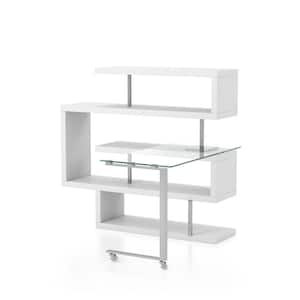Hampden 90.5 in. White Rectangular High Gloss and Chrome Computer Desk with 4-Shelf