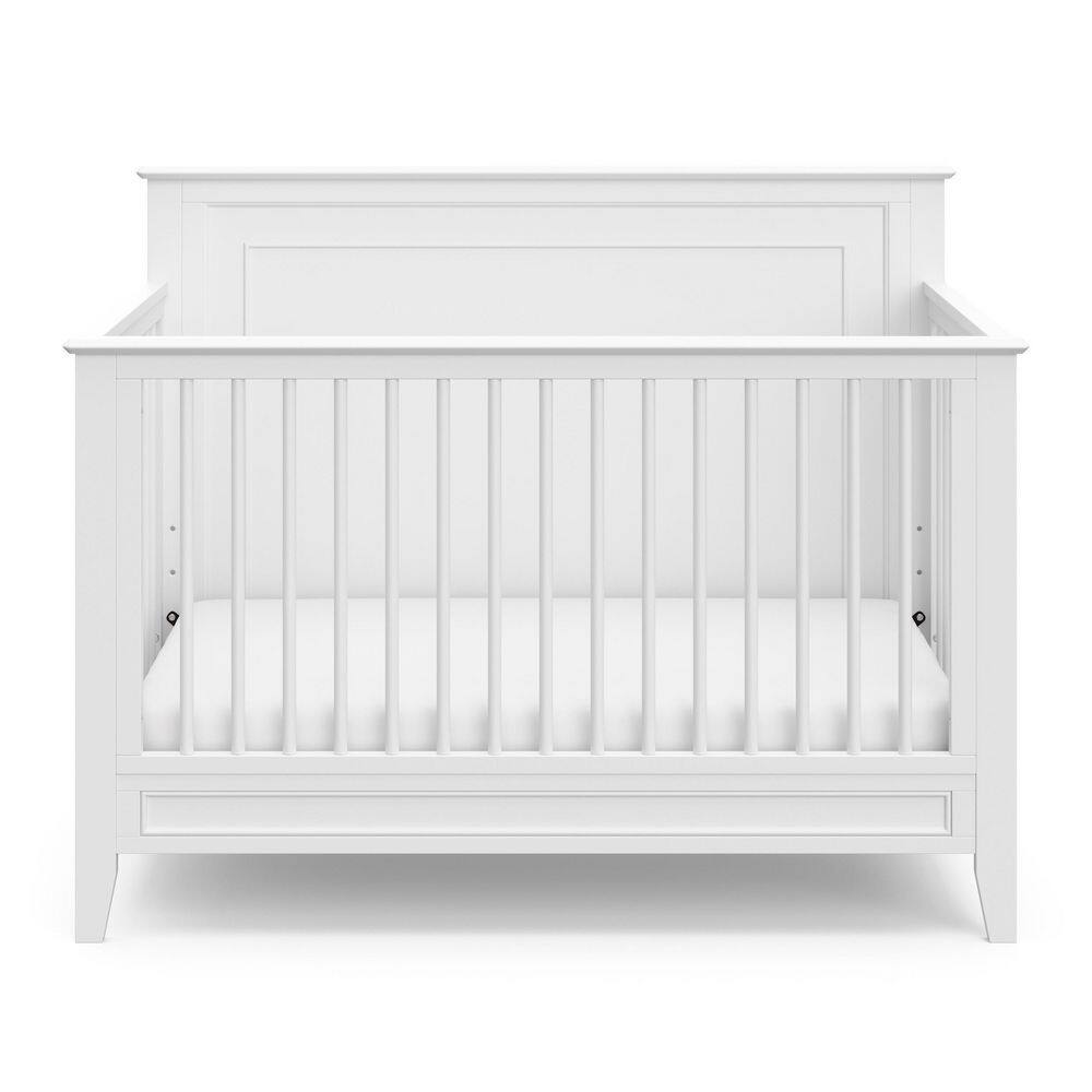 White 5-in-1 Convertible Crib with Mattress Protector