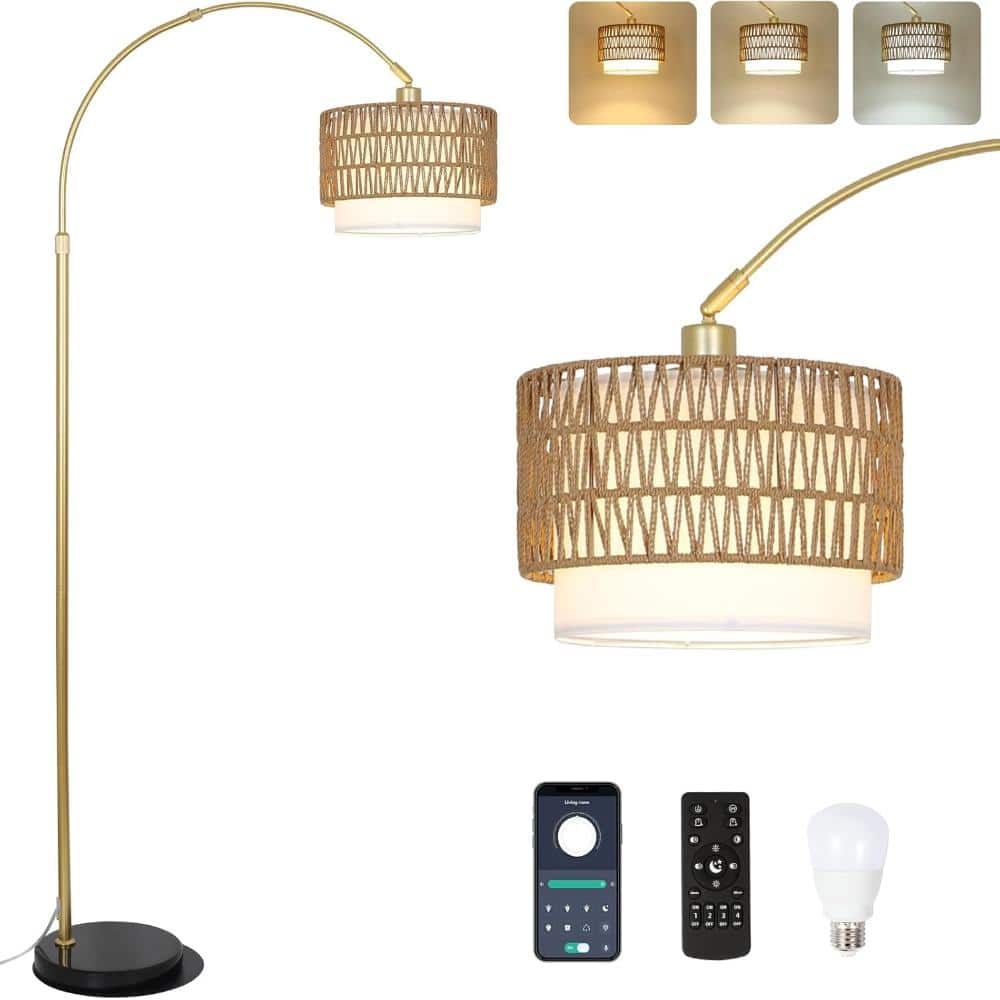 72.8 Inch Gold Floor Lamp with Rattan & Linen Shades,Adjustable Height with Remote & Dimming Bulb For Living Room price history on PriceWatchPro