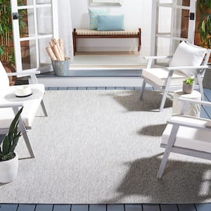 Courtyard Gray 8 ft. x 10 ft. Ikat Solid Color Indoor/Outdoor Area Rug