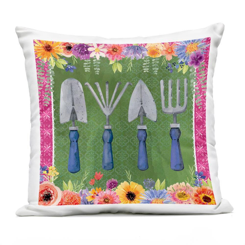Gardening Tools and Floral Border Green Square Outdoor Throw Pillow price history on PriceWatchPro