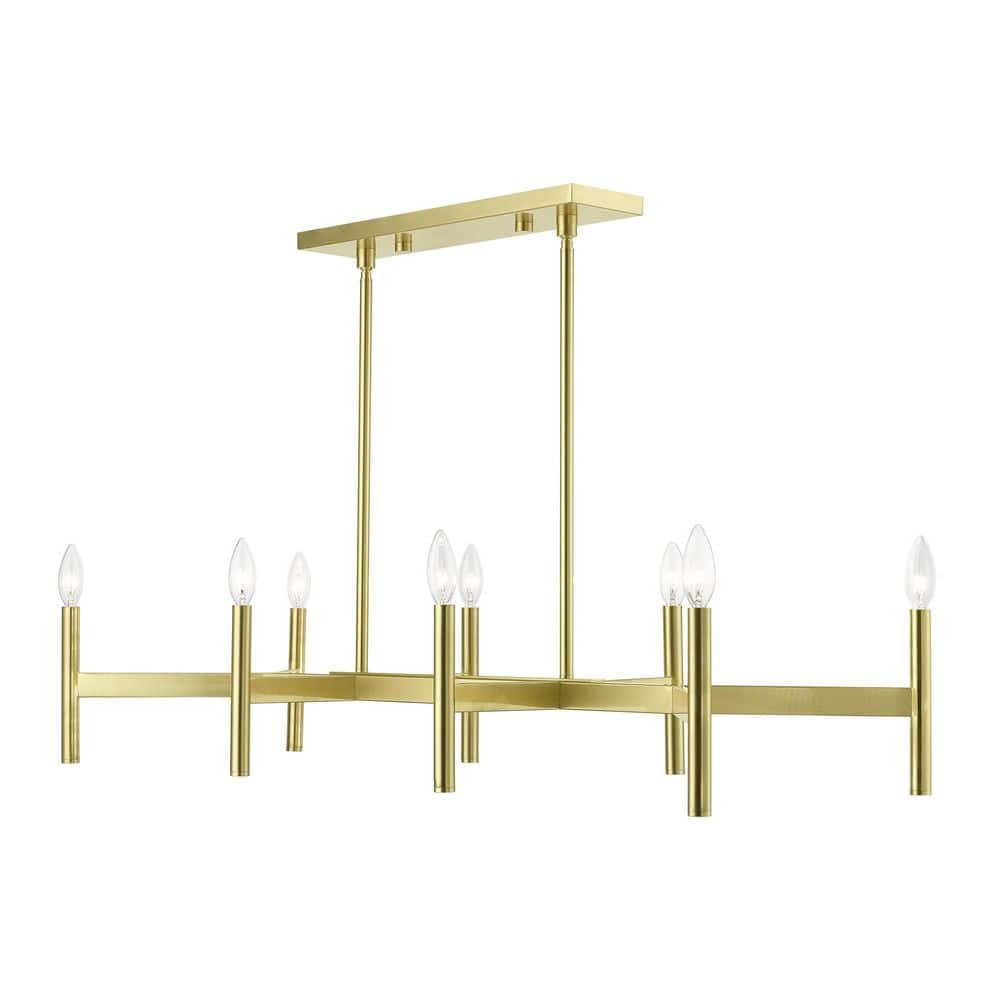 Copenhagen 8-Light Satin Brass Mid-Century Modern Linear Chandelier