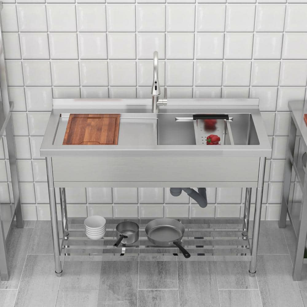 47 in.W x 21 in.D Freestanding Stainless Steel 1-Compartment Commercial Laundry/Utility Sink with Faucet and Drain price history on PriceWatchPro