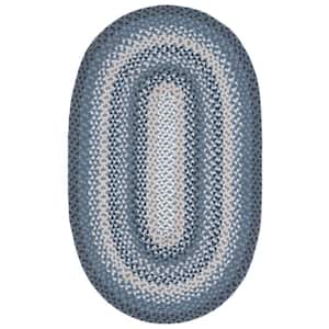 Braided Dark Gray/Blue 5 ft. x 8 ft. Striped Border Oval Area Rug
