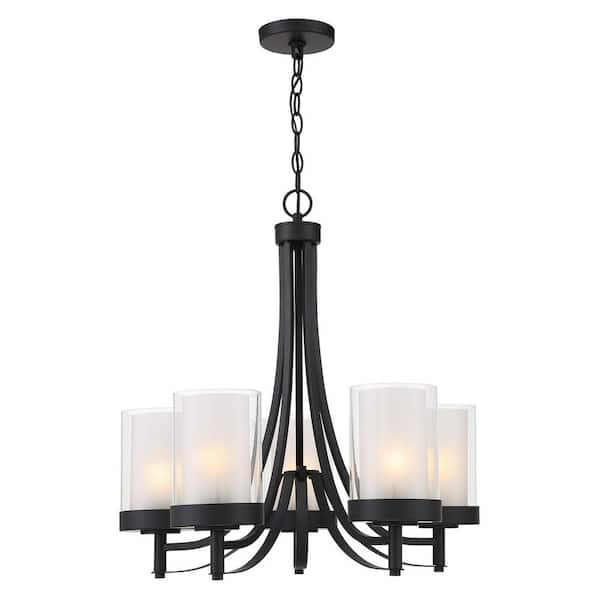 Good Lumens by Madison Avenue Pacifica 5-Light Coal Chandelier with Clear and Etched Glass