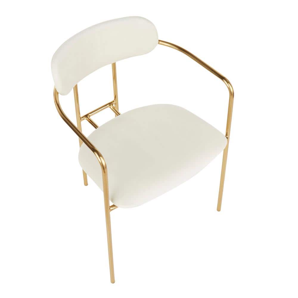 Cream Velvet Upholstered Arm Chair with Metal Frame