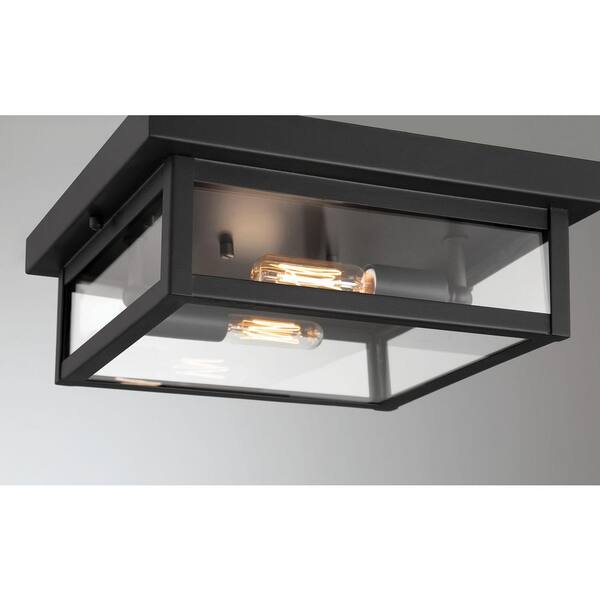 Hampton Bay Porter Hills 2-Light Matte Black Outdoor Flush