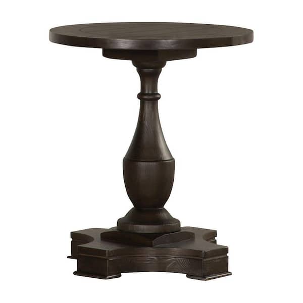 Benjara 20 in. Brown Round Wood End Table with Turned Pedestal BM294184 The Home Depot