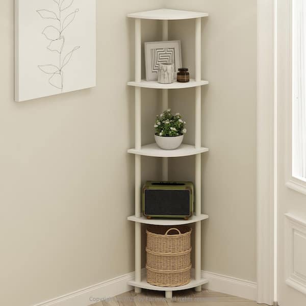 Furinno Turn-N-Tube 57.7 in. Tall White/White Wood 5-Shelf Bookcase