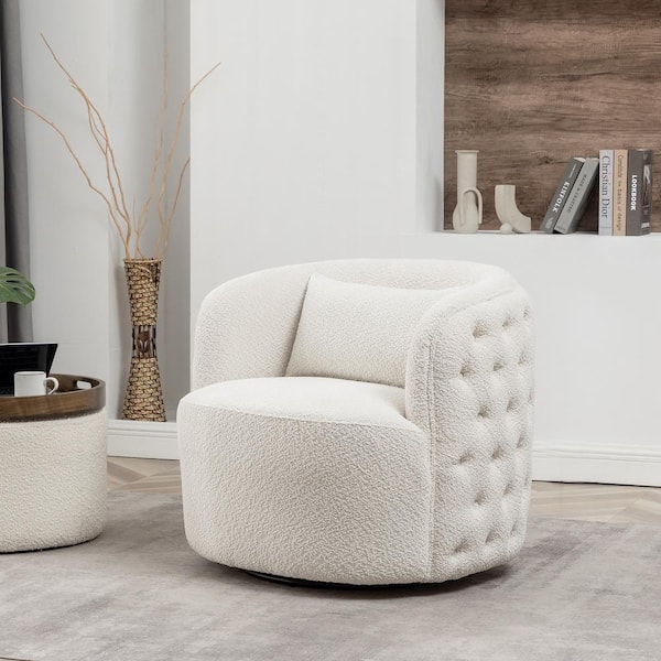 KINWELL Cream Polyester Arm Chair with Swivel (Set of 1)