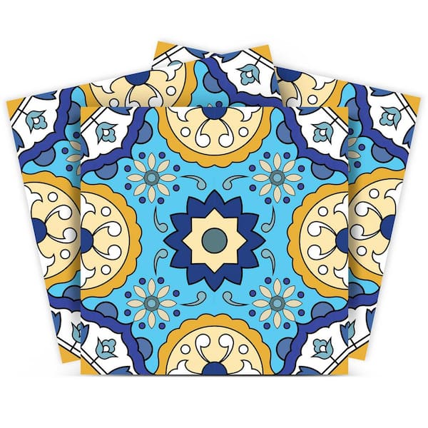 MI ALMA Blue, Yellow and White C42 4 in. x 4 in. Vinyl Peel and Stick Tile (24 Tiles, 2.67 sq. ft./Pack)