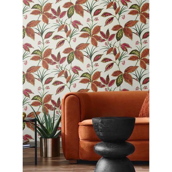 60.75 sq. ft. Terra Cotta Leaves Unpasted Paper Wallpaper Roll