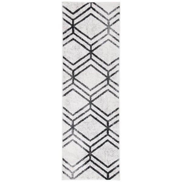 SAFAVIEH Adirondack Ivory/Charcoal 3 ft. x 10 ft. Distressed Diamond Runner Rug