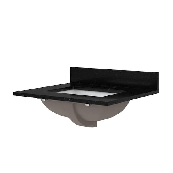 25 in. W x 22 in. D x .75 in. Engineered Quartz White Rectangular Single Sink Bath Vanity Top in Black Galaxy