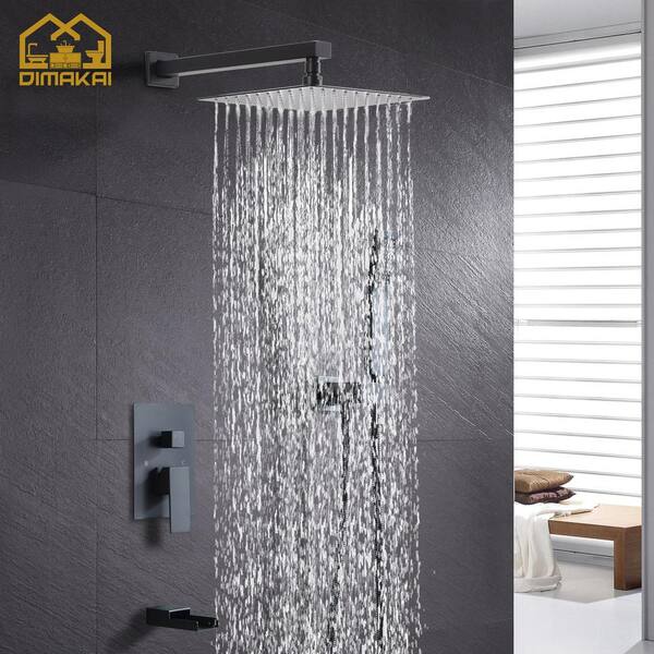 Matte Black Shower 3-Way Faucet Unit Rain Head Waterfall Tub Spout Handheld Taps 