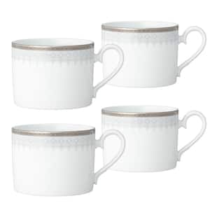 Silver Colonnade 8.5 fl. oz. (White) Porcelain Tea Cups, (Set of 4)