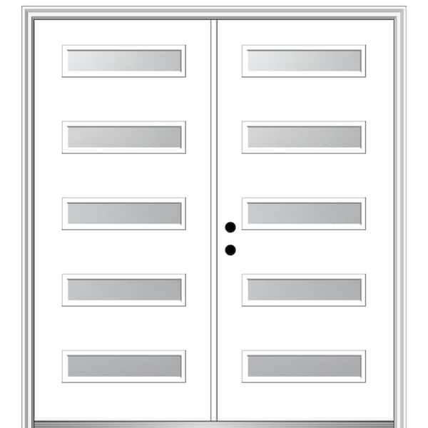 MMI DOOR Davina 72 in. x 80 in. Right-Hand Inswing 5-Lite Frosted Glass Primed Fiberglass Prehung Front Door on 4-9/16 in. Frame