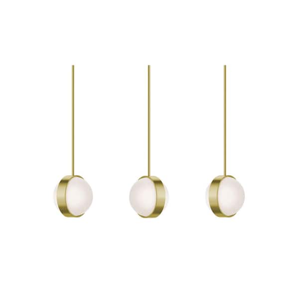 Verona 15-Watt 3-Light Integrated LED Pendant Light Light Antique Brass with White Acrylic Shade