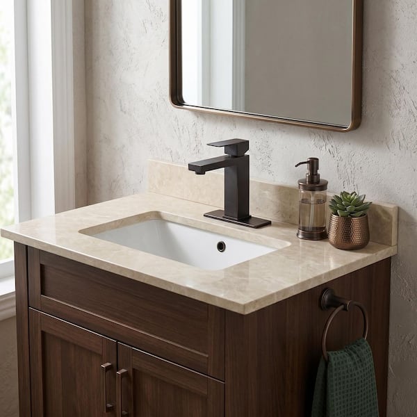 Single Handle Single Hole Bathroom Faucet with Pop-Up Drain and 2 Water Inlet Pipes Included in Oil Rubbed Bronze