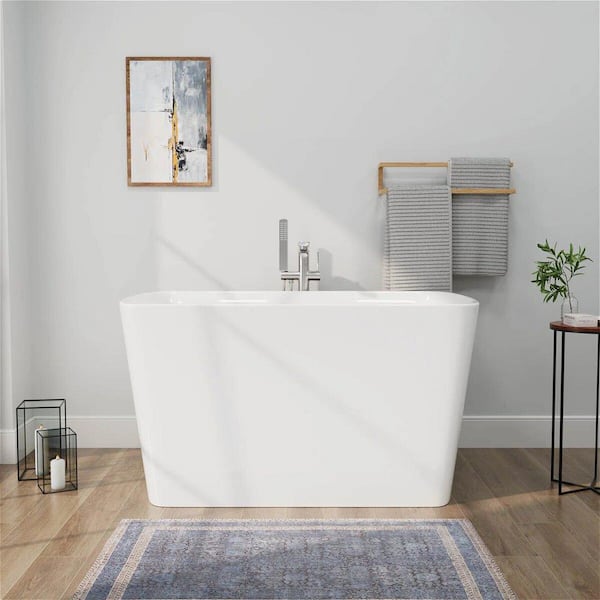 47 in.L x 27.55 in.W Japanese Soaking Acrylic Freestanding Flatbottom Bathtub Right Drain with cUPC Certified in White