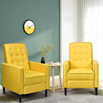 27.5 in. W Yellow Push Back Recliner Chair Fabric Tufted Single Sofa with Footrest (Set of 2)