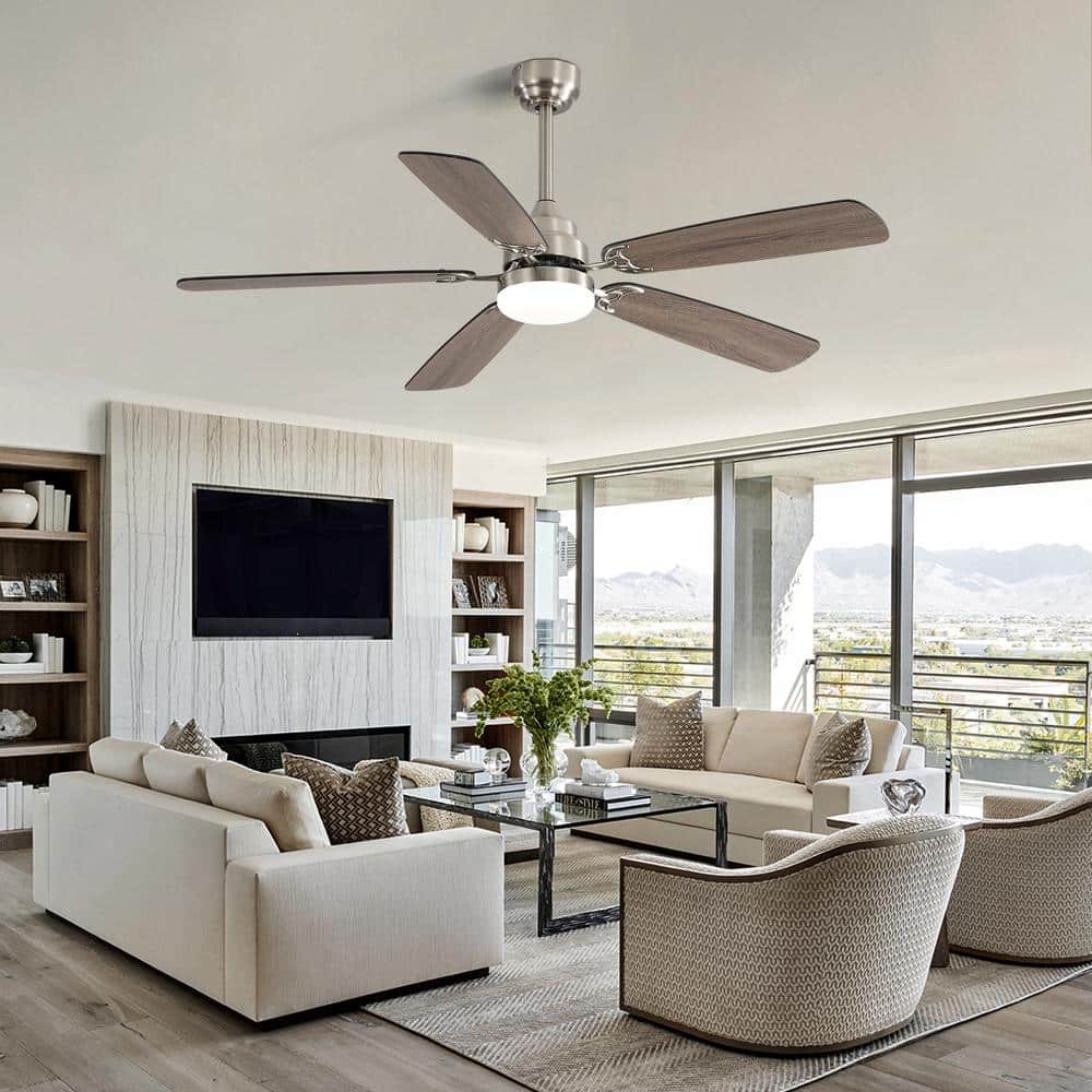 52 in. Smart Indoor Nickel Ceiling Fan with Lights and Remote Control 6 Spe