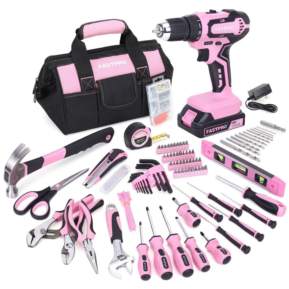 Laybus 232-Piece 20V Pink Cordless Lithium-ion Drill Driver and