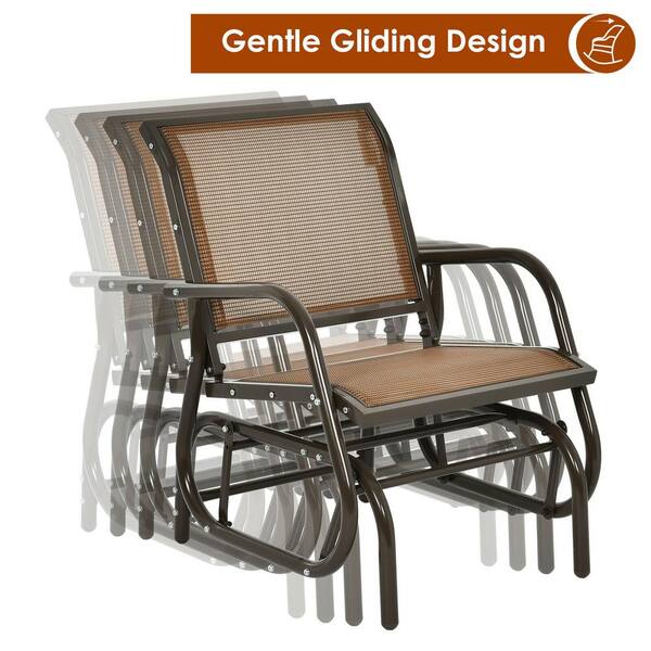 1-Person Brown Metal Outdoor Glider with Armrest
