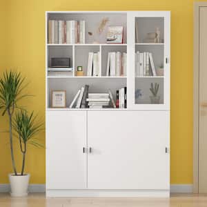 47.2 in. W x 12.2 in. D x 70.9 in. H 8-Shelf Wood Standard Bookcase Bookshelf with Glass Doors Adjustable Shelves