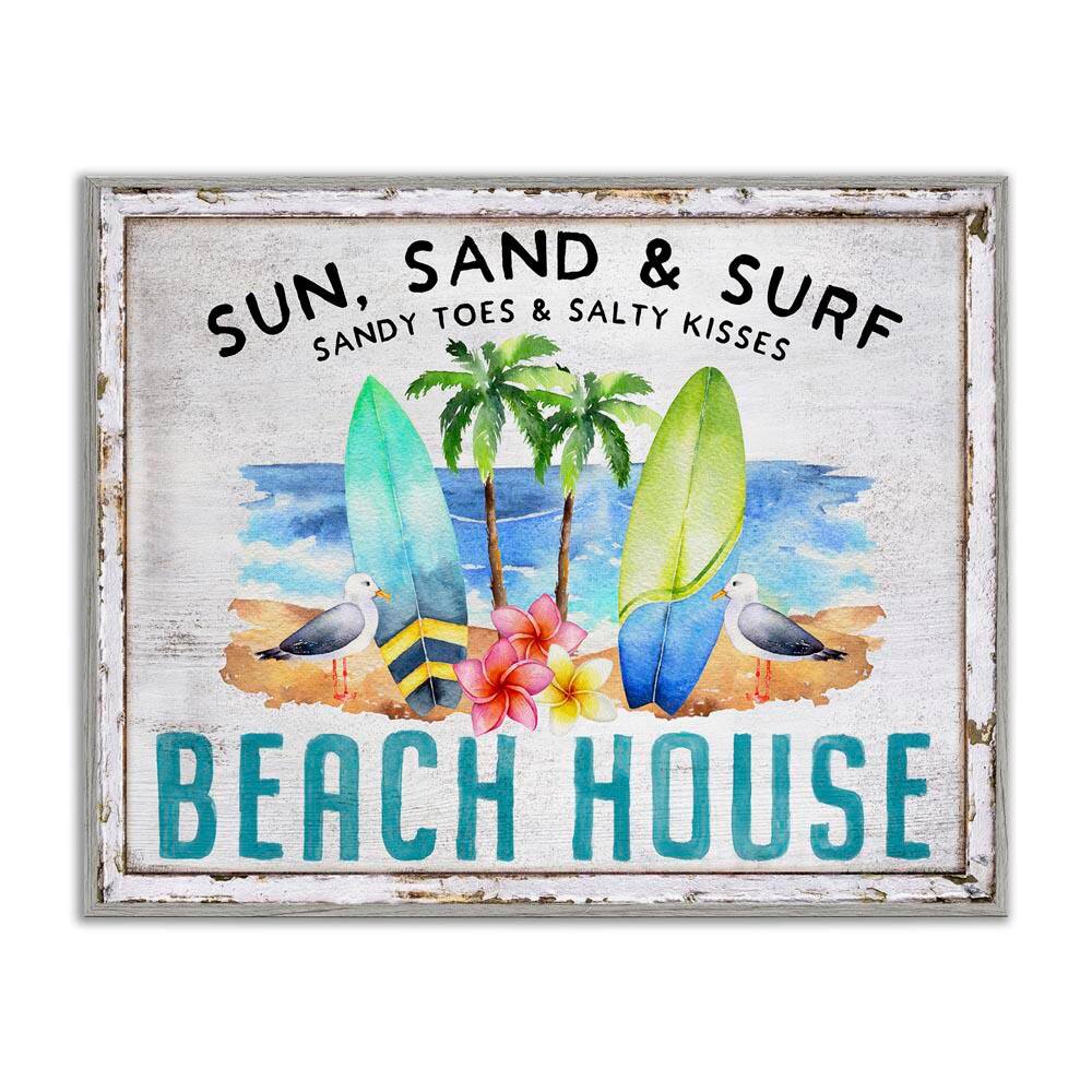 Vintage Sun Sand and Surf by Creatif Belle Gray Framed Coastal Giclee Art Print 16 in. x 20 in. price history on PriceWatchPro