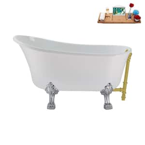 51 in. Acrylic Clawfoot Non-Whirlpool Bathtub in Glossy White with Brushed Gold Drain And Polished Chrome Clawfeet