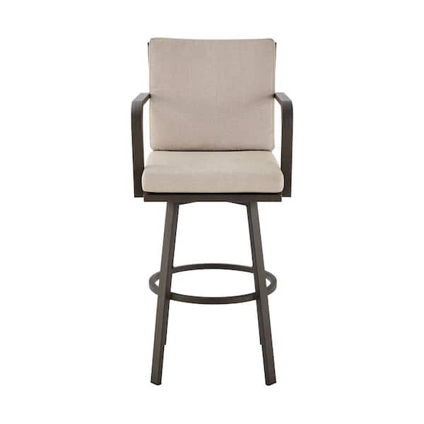 cenadinz 26 in. Seat Height Swivel Aluminum Outdoor Bar Stool with Brown Cushion (1-Pack)