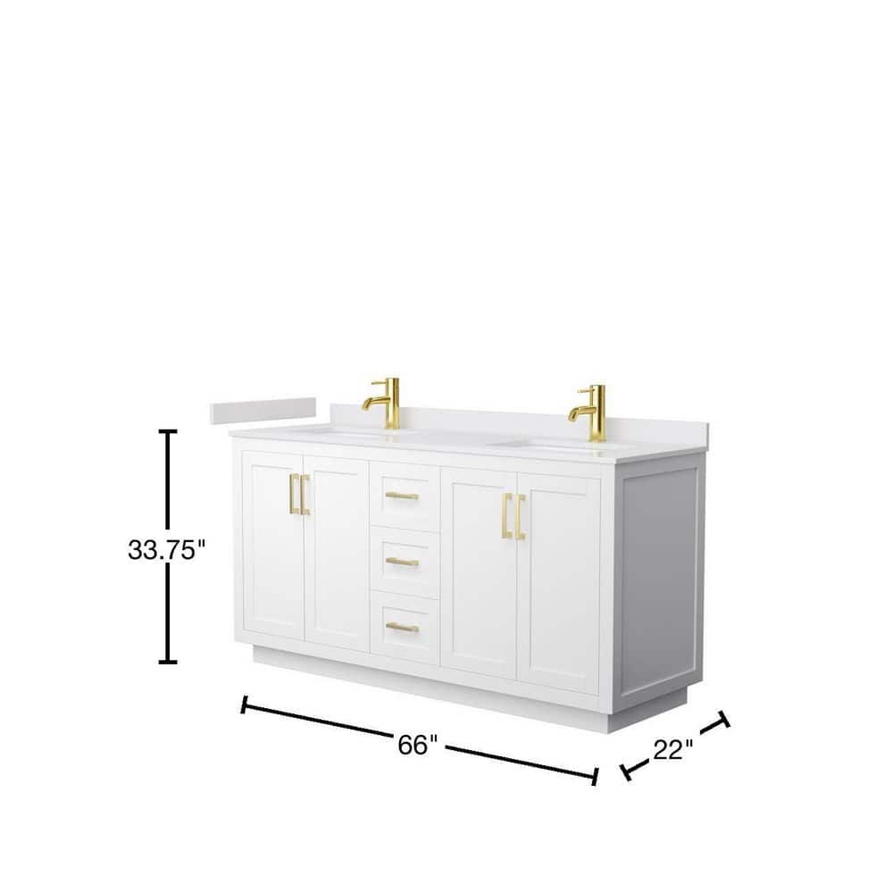 Miranda 66'' White Double Freestanding Bathroom Vanity with Marble Top and Gold Trim