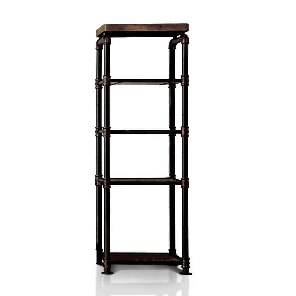 62.5 in. Antique Black Metal 5-shelf Etagere Bookcase with Open Back -  Furniture of America, IDF-5913-PC