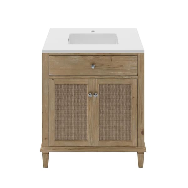 Cora 30 in. W Single Sink Floor Standing Bath Vanity in Sunlit Fir with White Quartz Top and Ceramic Sink